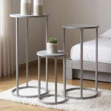 Vineland Metal Round Set Of 3 Planter In Grey - UK