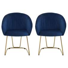 Vinita Upholstered Midnight Blue Velvet Dining Chairs In A Pair - UK