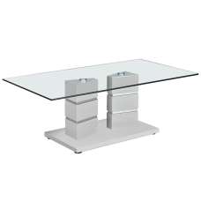 Viola Clear Glass Coffee Table With Polished Stainless Steel Base - UK