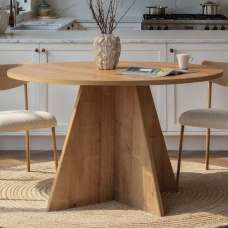 Viora Round Wooden Dining Table in Sapphire Oak - UK
