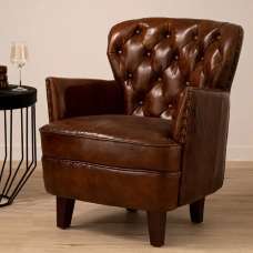 Viroqua Genuine Leather Bedroom Chair In Brown - UK