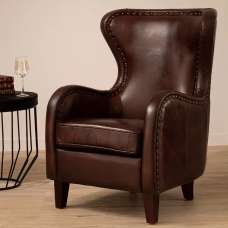 Viroqua Genuine Leather Bedroom Chair In Dark Coffee - UK