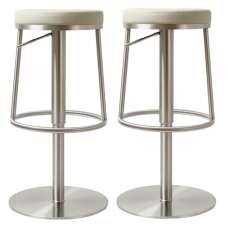 Visalia Light Grey PU Leather Bar Stools With Steel Base In Pair - UK