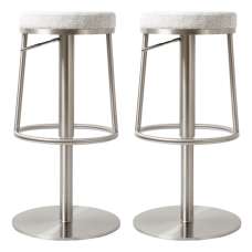 Visalia Silver Grey Fabric Bar Stools With Steel Base In Pair - UK