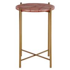 Sauna Round Quartz Side Table With Gold Steel Frame In Pink - UK