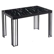 Worley High Gloss Dining Table In Black Marble Effect With Black Legs - UK