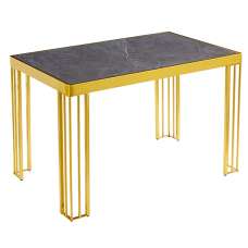 Worley High Gloss Dining Table In Grey Marble Effect With Gold Legs - UK