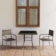 Waco Small Glass And Rattan 3 Piece Garden Dining Set In Grey - UK