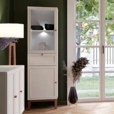 Waldorf Display Cabinet 1 Drawer In Light Grey Oak With LED - UK