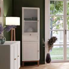 Waldorf Wooden Display Cabinet With 1 Drawer In Light Grey Oak - UK