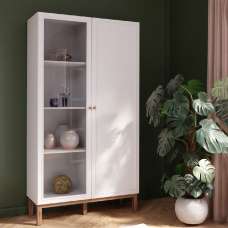Waldorf Wooden Display Cabinet With 2 Doors In Light Grey And Oak - UK