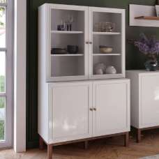 Waldorf Wooden Display Cabinet With 4 Doors In Light Grey And Oak - UK