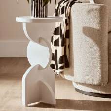 Walhalla Wooden Abstract Round Side Table In White - UK