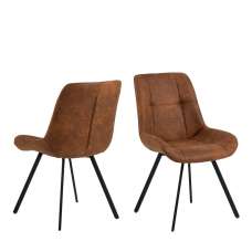 Walker Brown Fabric Dining Chairs With Black Legs In Pair - UK