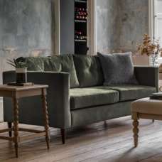 Wantagh Velvet 3 Seater Sofa With Oak Legs In Forest - UK