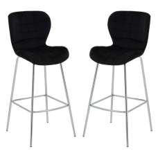 Warden Black Velvet Bar Chairs With Silver Legs In A Pair - UK