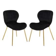 Warden Black Velvet Dining Chairs With Gold Legs In A Pair - UK