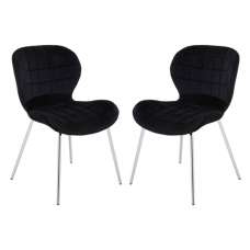 Warden Black Velvet Dining Chairs With Silver Legs In A Pair - UK
