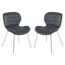 Warden Grey Velvet Dining Chairs With Silver Legs In A Pair - UK