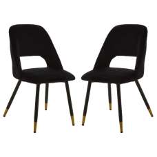 Warns Black Velvet Dining Chairs With Gold Foottips In A Pair - UK