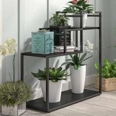 Warton Wooden Plant Stand With Metal Frame In Black - UK