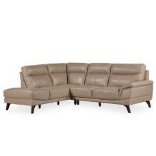 Watham Left Corner Sofa In Taupe Faux Leather With Wooden Watham Left Corner Sofa In Taupe Faux Leather With Wooden Legs