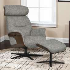 Watseka Fabric Recliner Chair With Stool In Cocoa - UK