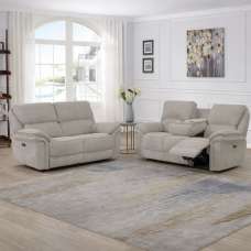 Wauchula Fabric Electric Recliner 3+2 Seater Sofa Set - Beige - UK
