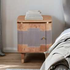 Wayne Acacia Wood Bedside Cabinet 1 Door In Natural And Grey - UK