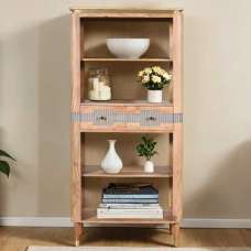 Wayne Wooden Bookcase With 2 Drawers In Natural And Grey - UK
