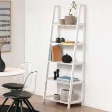 Wayne Wooden Ladder Bookcase With 5 Shelves In White - UK