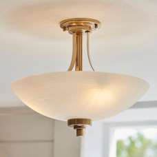 Welles 3 Lights White Glass Semi Flush Ceiling Light In Brass - UK