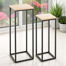 Wembley Wooden Set Of 2 Planter In Oak And Black - UK