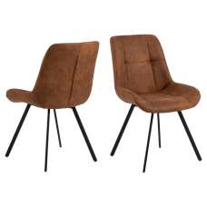 Westerly Camel Fabric Dining Chairs With Black Legs In Pair - UK