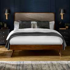 Westoria Wooden King Size Bed with Chenille Headboard in Brown - UK
