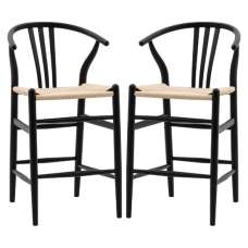 Whiten Black Wooden Bar Chairs In Pair - UK