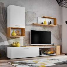 Elyria II Wooden Entertainment Unit In Matt White And Wotan Oak - UK