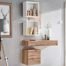 Elyria III Wooden Hallway Furniture Set In Wotan Oak And White - UK
