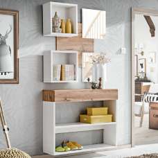 Elyria IV Wooden Hallway Furniture Set In Wotan Oak And White - UK