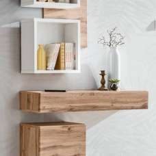 Elyria Wooden Rectangular Wall Shelf With 1 Drawer In Wotan Oak - UK