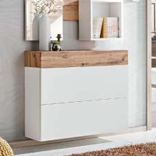 Elyria Wooden Shoe Cabinet With 2 Flip Doors In Wotan Oak White - UK