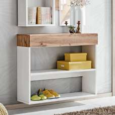 Elyria Wooden Wall Shelf With 1 Drawer In Wotan Oak And White - UK