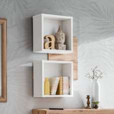 Elyria Wooden Wall Shelf With 2 Shelves In Wotan Oak And White - UK