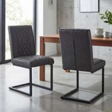 Windermere Grey Leather Effect Dining Chairs in Pair - UK