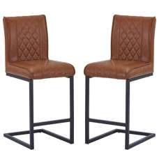 Windermere Tuscan Tan Leather Effect Bar Stools in Pair - UK