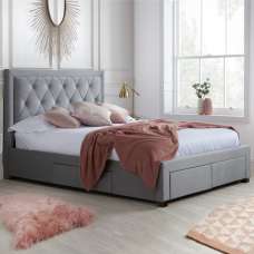 Woodberry Fabric King Size Bed With 4 Drawers In Grey - UK