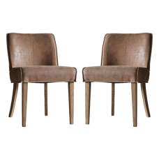 Worland Brown Fabric And Leather Dining Chairs In Pair - UK