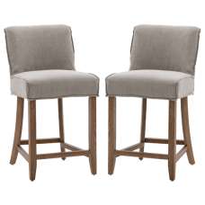 Worland Taupe Fabric Bar Chairs With Wooden Legs In Pair - UK