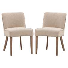 Worland Taupe Fabric Dining Chairs With Wooden Legs In Pair - UK