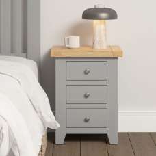 Wrenley Wooden Bedside Cabinet with 3 Drawers in Pebble Grey and Oak - UK